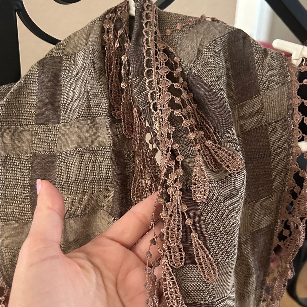 Source Unknown Brown Plaid Scarf with Fringe